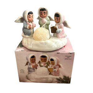 Giftco Angel Trio Porcelain Candle Holder Glitter Snowball Candle